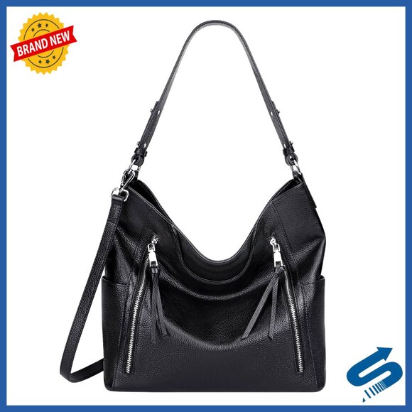 Genuine Leather Hobo Bag with Multiple Pockets for Laptop and Daily Use